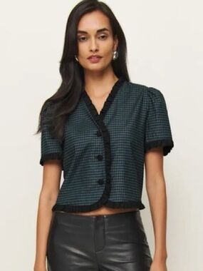 reformation bess top in black check cotton size XS